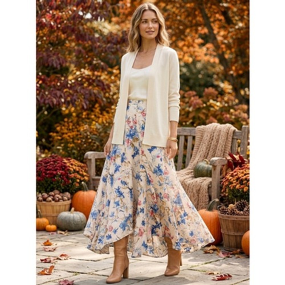 Tuckernuck Cosmos Floral Mallory Maxi Skirt Size XXS Cream Chiffon Lined NWT